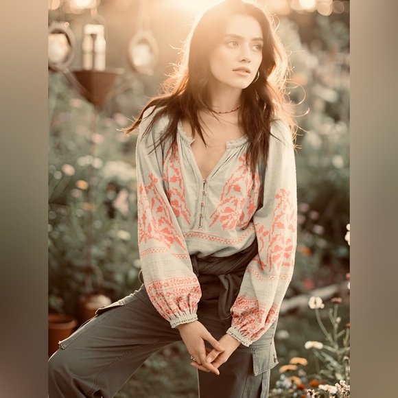 Free People Tops - Free People Pink and Teal Blue Blouse - Size XS (Fits Medium)